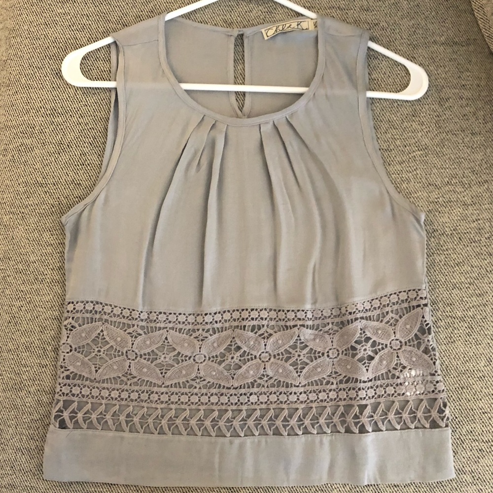 Chloe K Grey Crochet Top